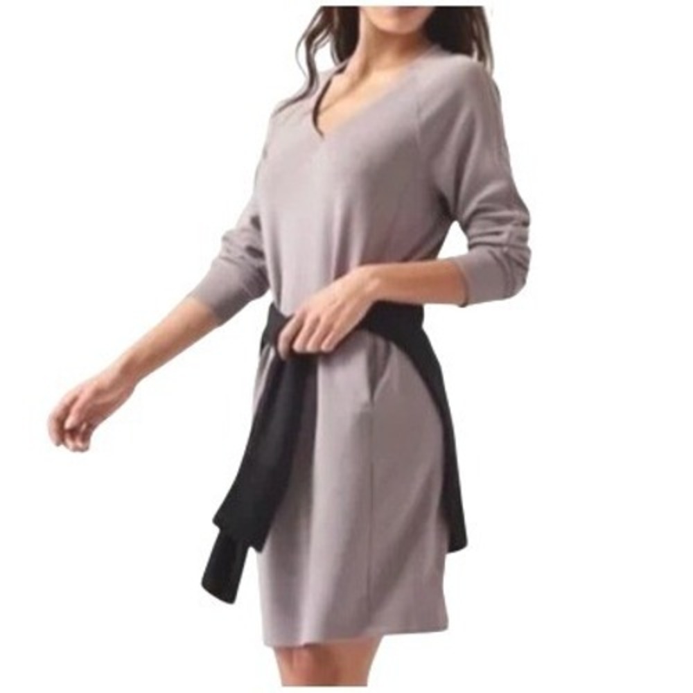 ATHLETA NWT Women XXS Purple Long Sleeve Seasoft Modal Dress Knit V-Neck Pockets